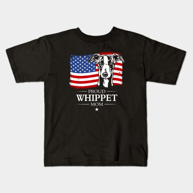 Proud Whippet Mom American Flag patriotic dog Kids T-Shirt by wilsigns